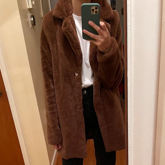 Chocolate Brown Faux Fur Coat - Picture 1 of 6